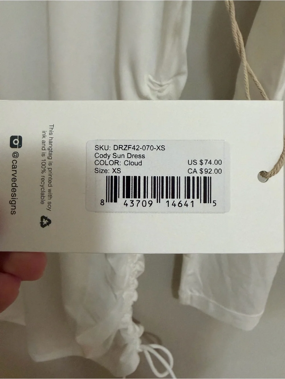 Carve Designs Cody Sun Dress Cloud White XS Rashguard Coverup UPF 50+ NWT - Picture 8 of 13